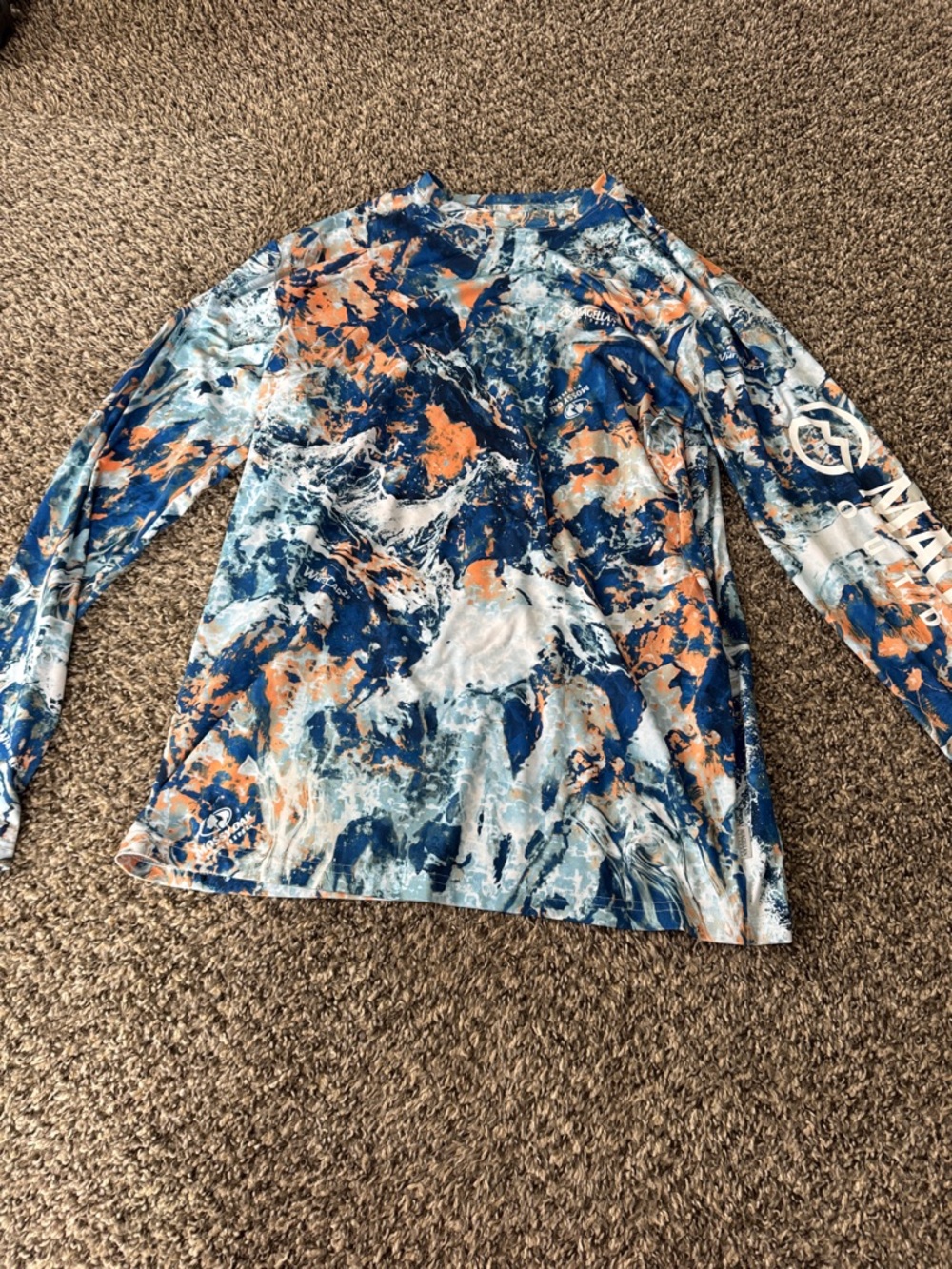 Magellan Outdoors Blue, Orange & White Performance Top